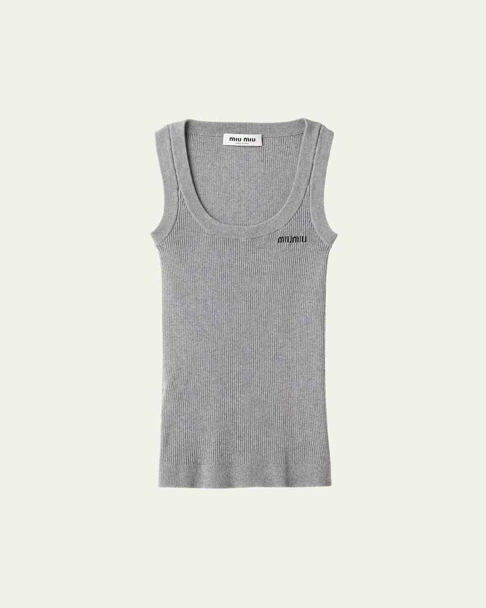 Scoop-Neck Rib Knit Cotton Tank Top